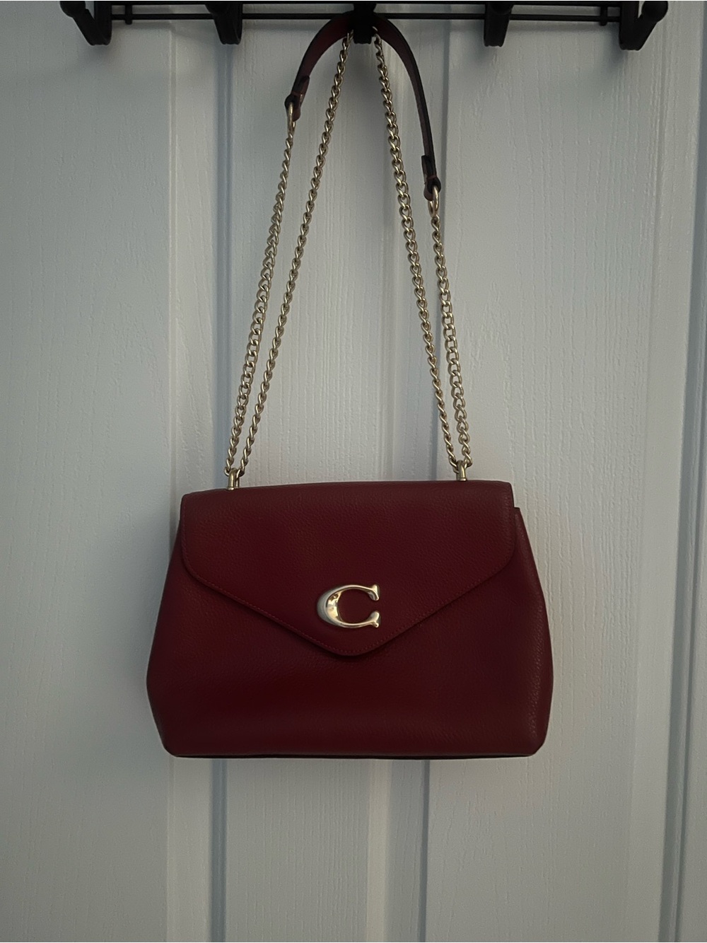 Coach Burgundy Leather Shoulder Bag with Gold Chain